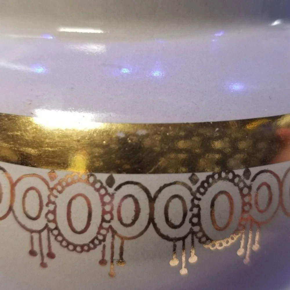 Vintage Ceramic Teapot Hall 6-Cup Gray Gold Trim Geometric‎ Band USA